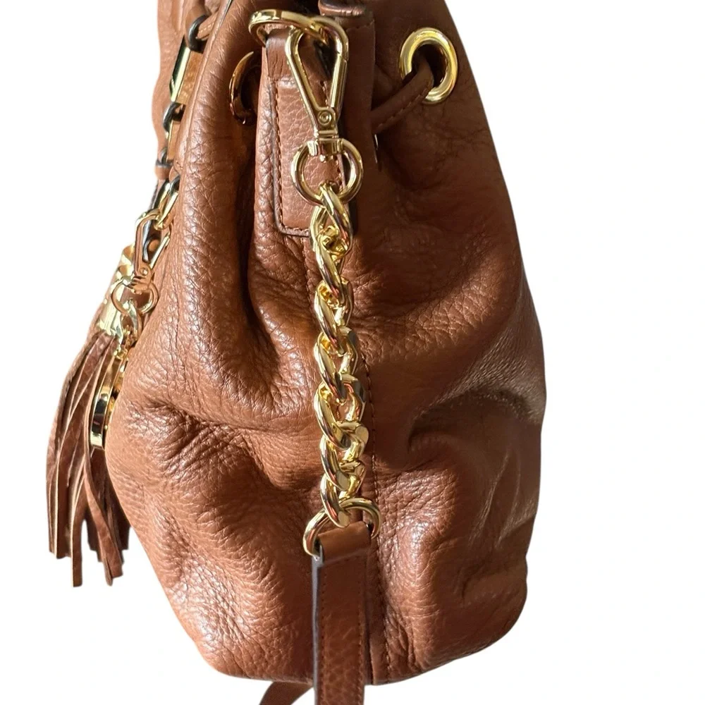 Michael Kors Camden Luggage Brown Leather Medium Drawstring Satchel